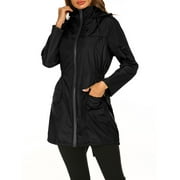 URMAGIC Women's Active Outdoor Hooded Waterproof Trench Raincoat, Black, Size L
